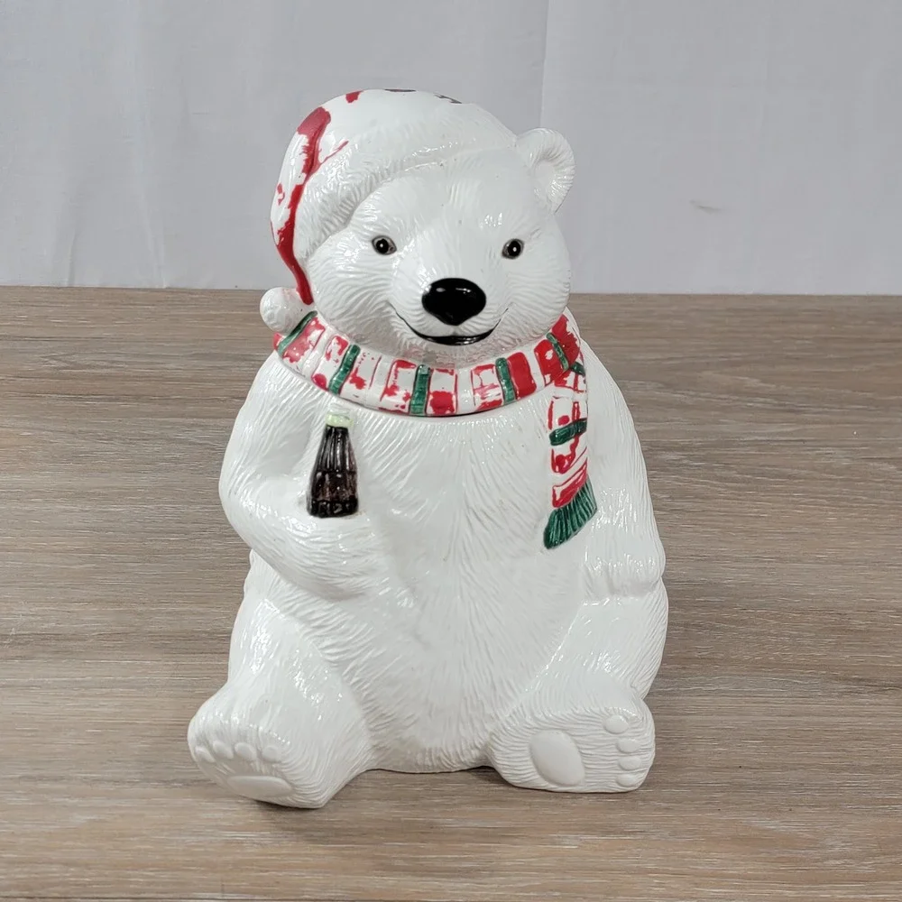 Vintage 1996 Coca-Cola Polar Bear Cookie Jar Christmas Authorized Collection